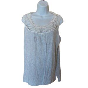 Gray Sleeveless Tank Top with Crochet Yoke Size 1X